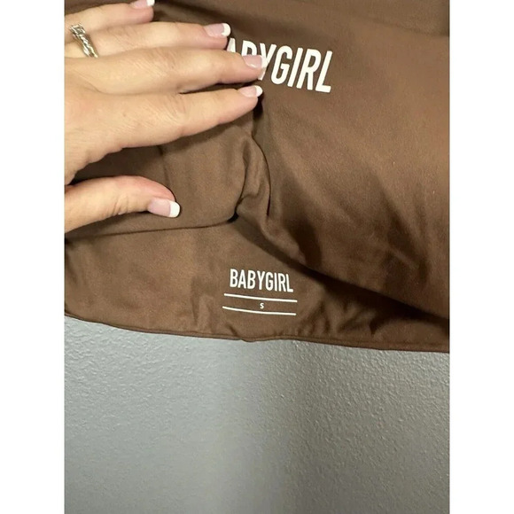 BABYGIRL Apparel Brown Sports Gym Athletic Long Sleeve Square Neck Crop Top S - Picture 7 of 9